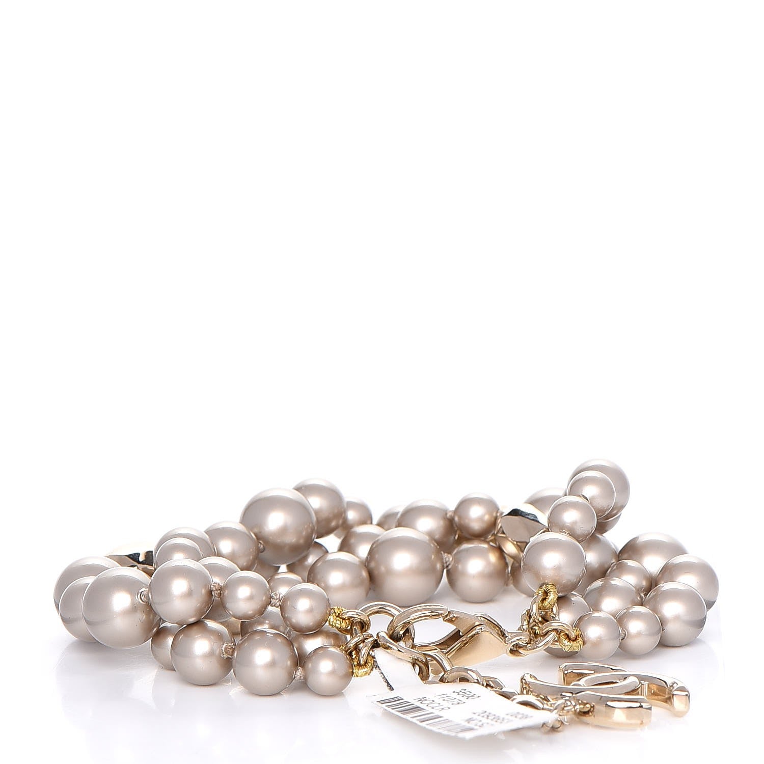 Chanel Pearl Bead CC Multistrand Bracelet Beige Gold 3 of 5