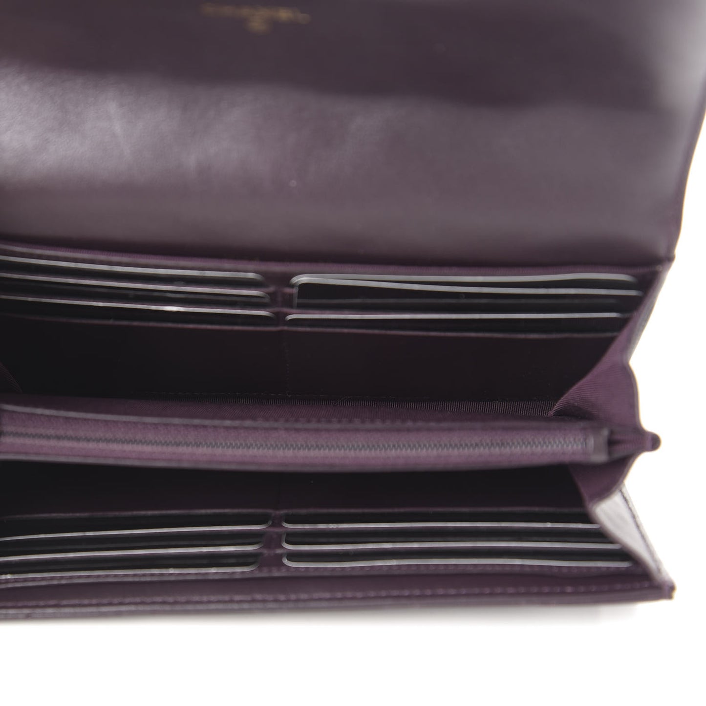 Lambskin Quilted Large Gusset Flap Wallet Purple