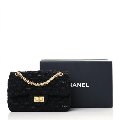 Chanel Tweed Quilted Mini 2.55 Reissue Flap Black Gold Navy 10 of 10