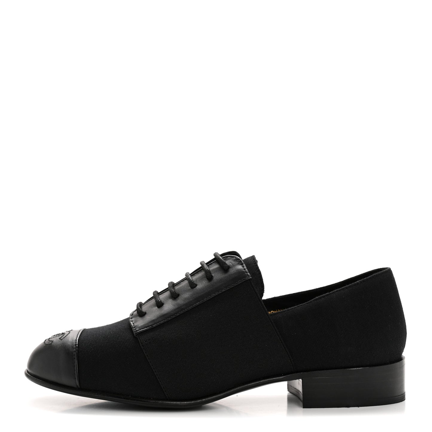 Calfskin Elastic Lace Up Cap Toe CC Loafers 35.5 Black