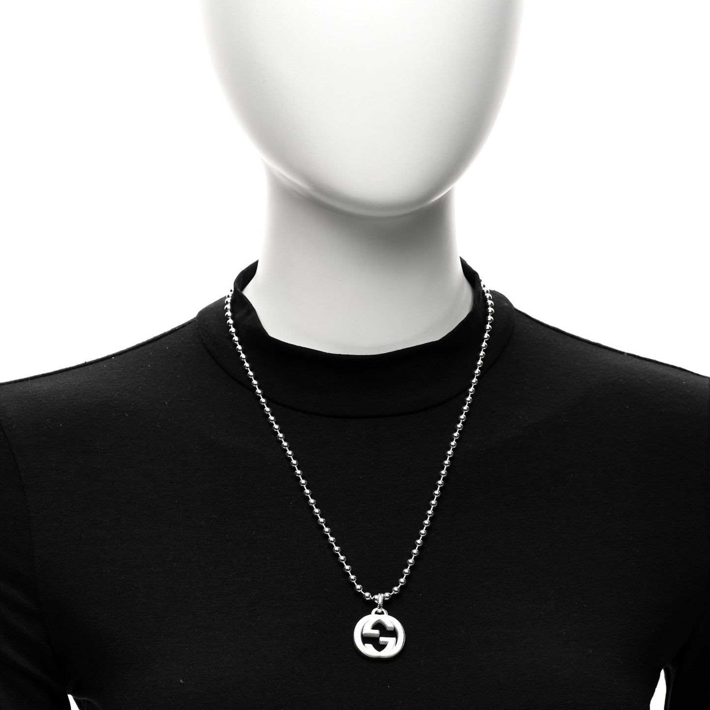 Sterling Silver Interlocking GG Pendant Beaded Necklace
