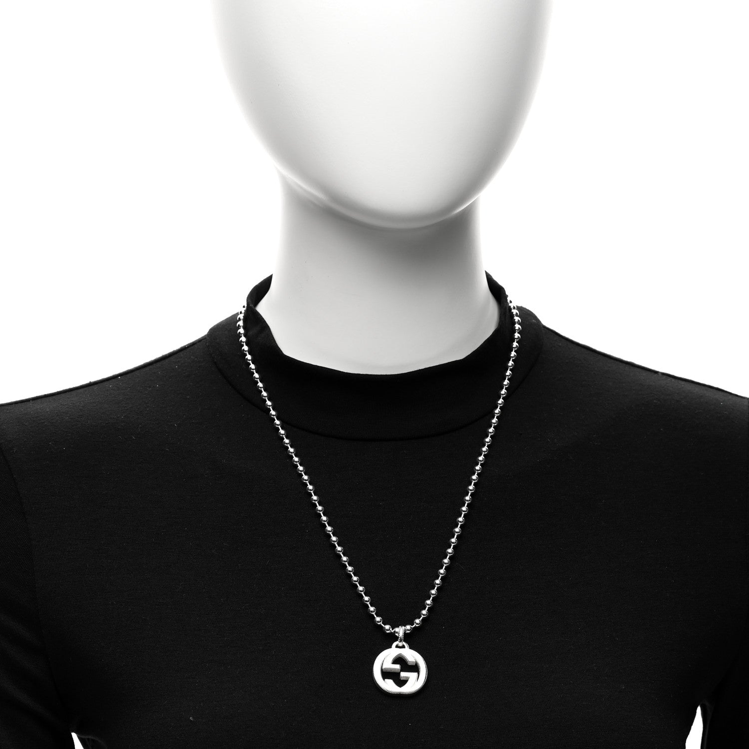 Gucci Sterling Silver Interlocking GG Pendant Beaded Necklace 2 of 4