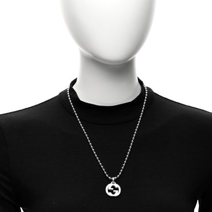 Gucci Sterling Silver Interlocking GG Pendant Beaded Necklace 2 of 4