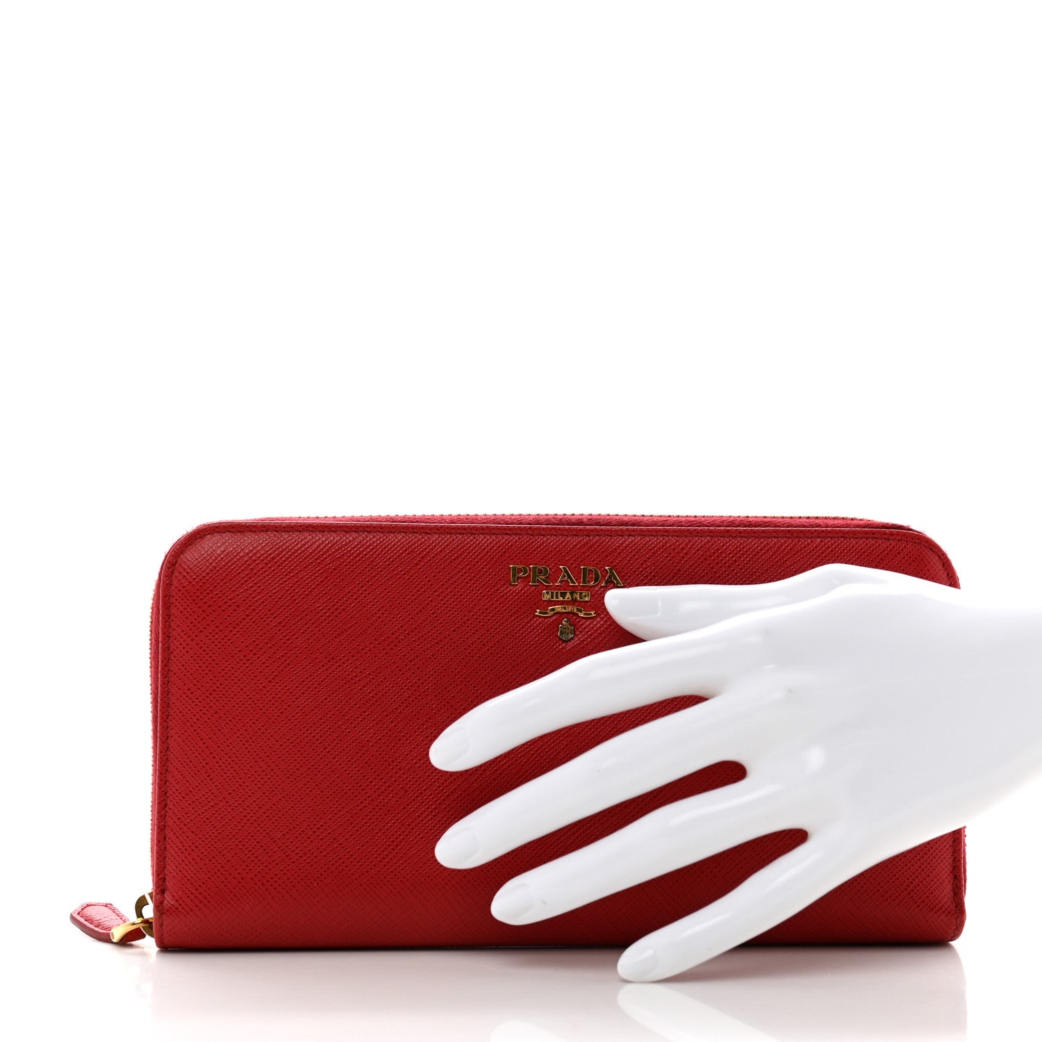 Prada Saffiano Metal Zip Around Wallet Fuoco 2 of 8