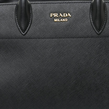 Prada Saffiano City Calfskin Medium Bibliothèque Top Handle Black White 8 of 14