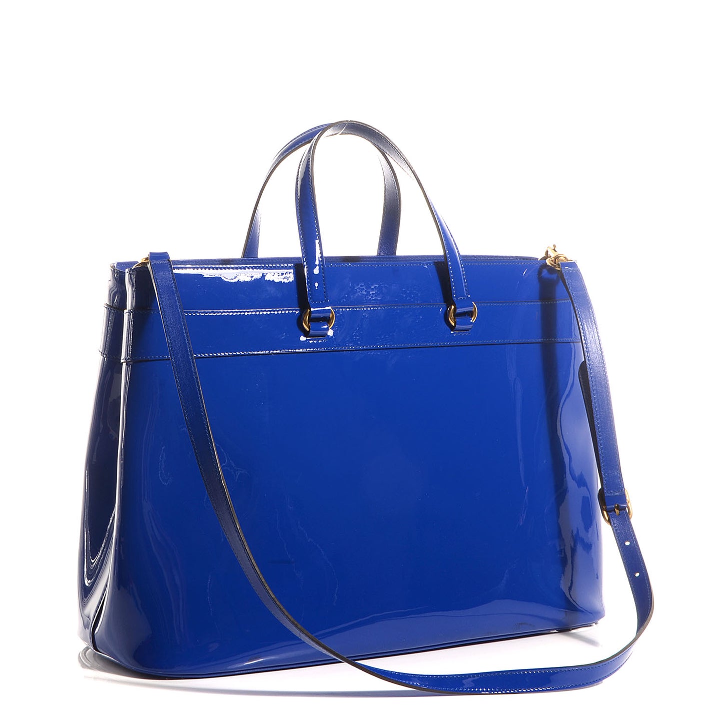 Patent Large Bright Bit Top Handle Tote Deep Zaffiro