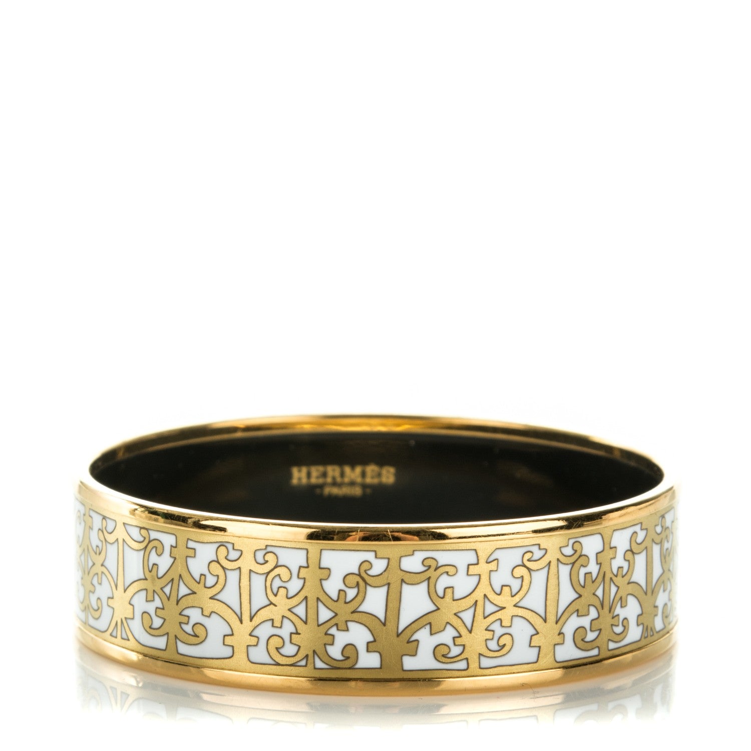 Hermes Enamel Printed Wide Balcons du Guadalquivir Bracelet 62 Gold 1 of 5