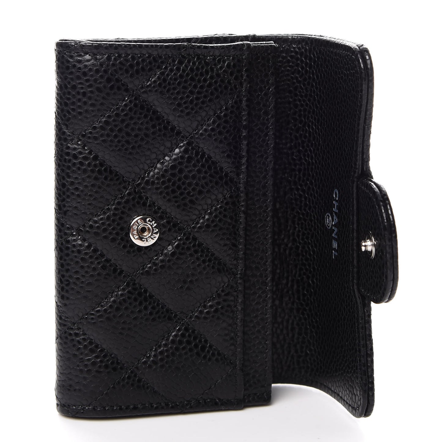 Caviar Quilted Flap Card Holder Black
