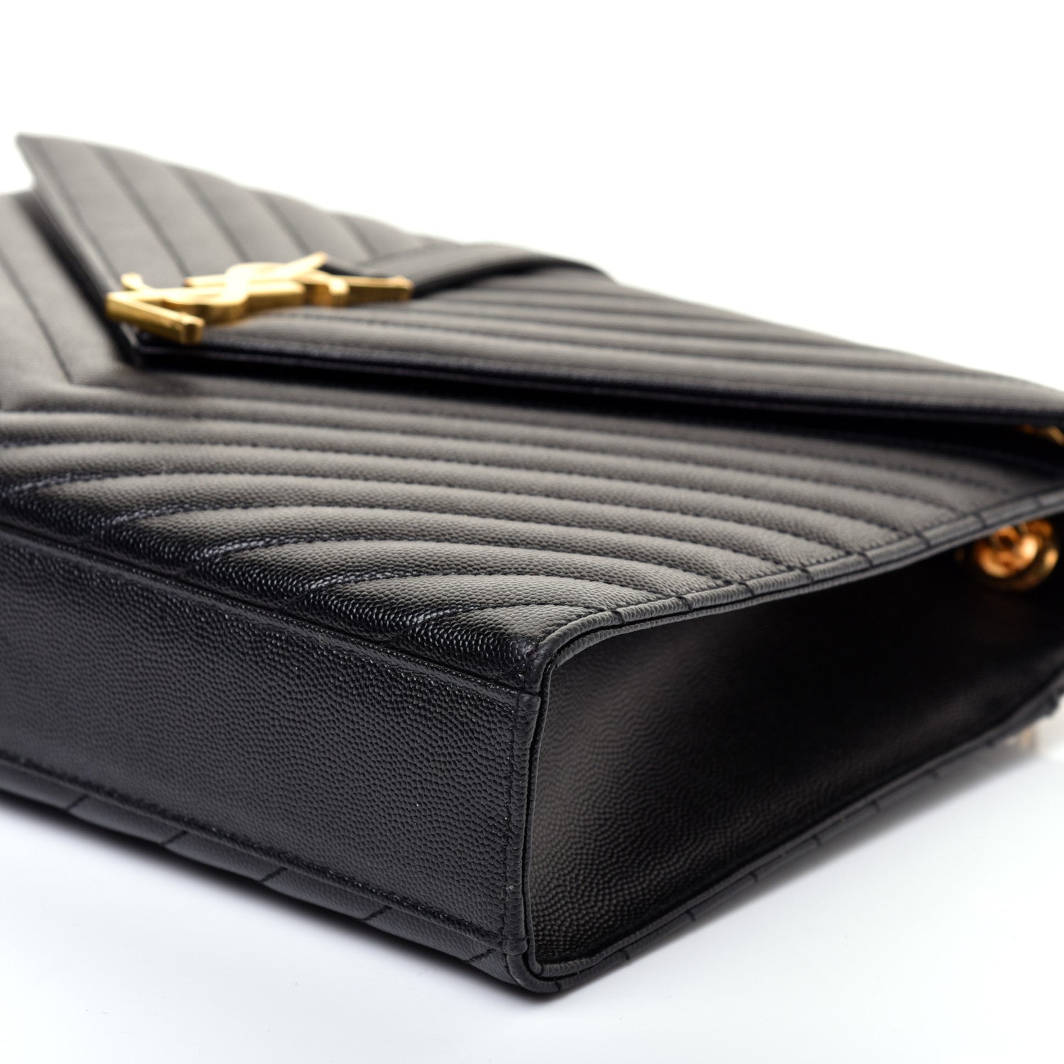 Saint Laurent Grain De Poudre Matelasse Chevron Large Monogram Satchel Black 7 of 12