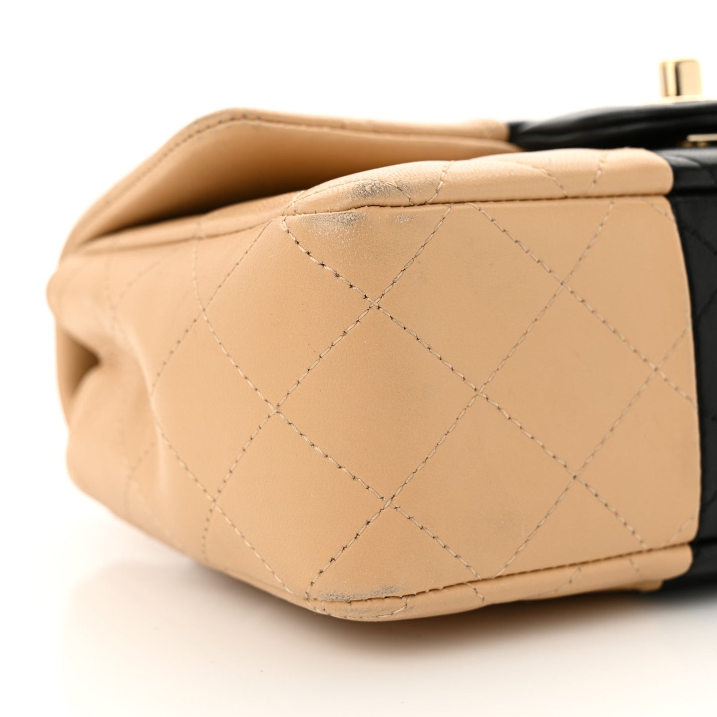 Lambskin Quilted Mini Rectangular Flap Beige Black