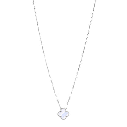 Van Cleef & Arpels 18K White Gold Chalcedony Vintage Alhambra Pendant Necklace 1 of 4