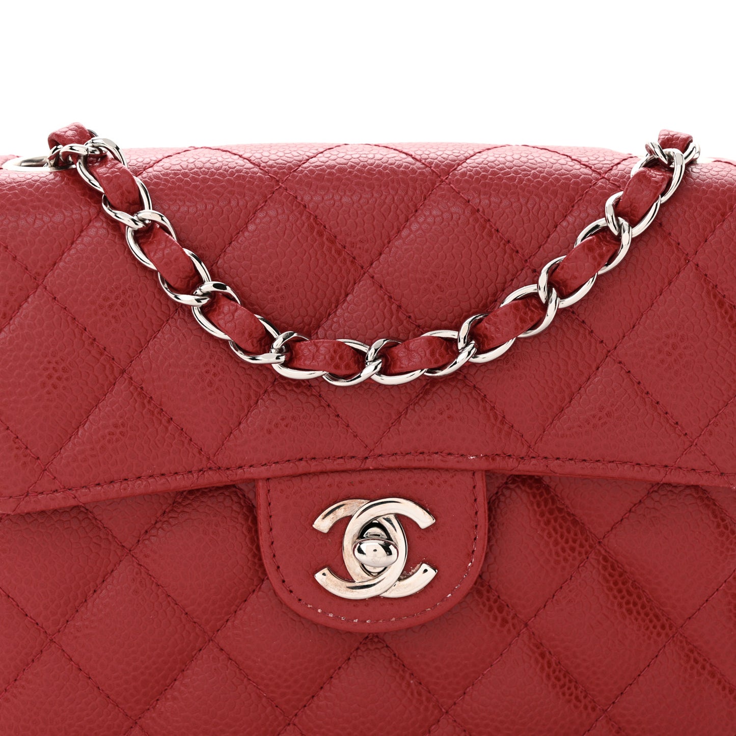 Caviar Quilted Mini Square Flap Red