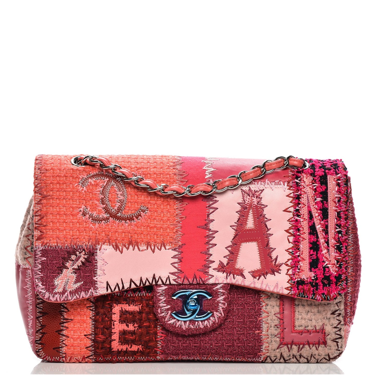 Tweed Patchwork Jumbo Single Flap Pink