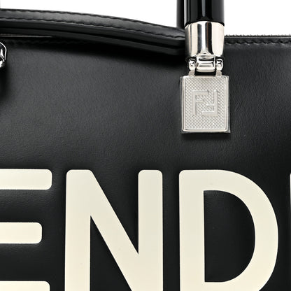 Fendi Vitello King Plexiglass Logo Embossed Mini By The Way Top Handle Boston Bag Black White 8 of 10