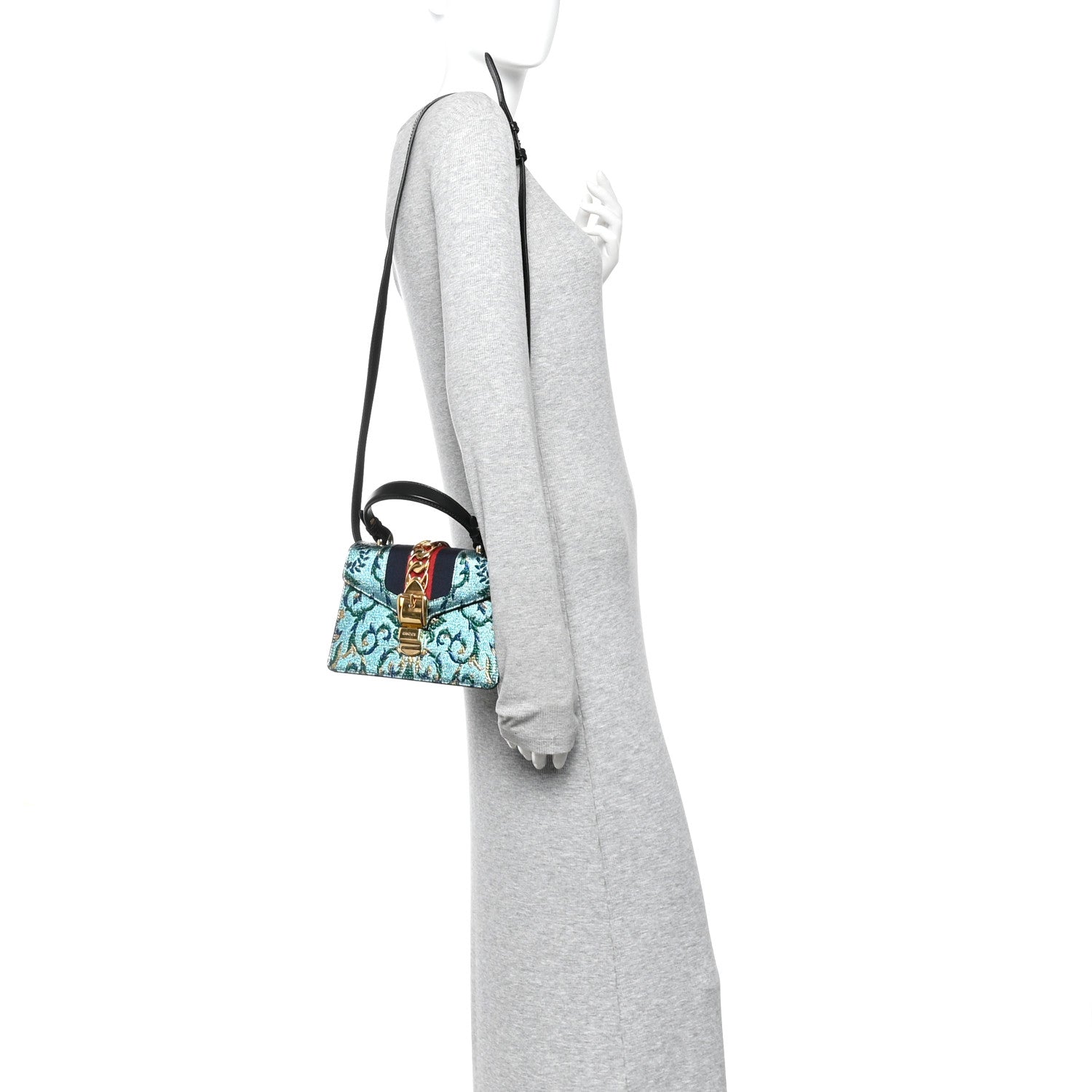 Gucci Iridescent Brocade Mini Sylvie Top Handle Bag Azure 1864946