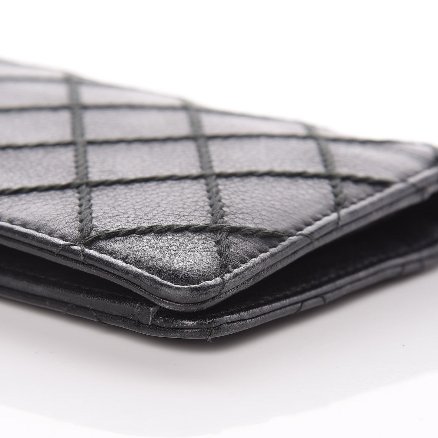 Calfskin Diamond Stitched Yen Wallet Black
