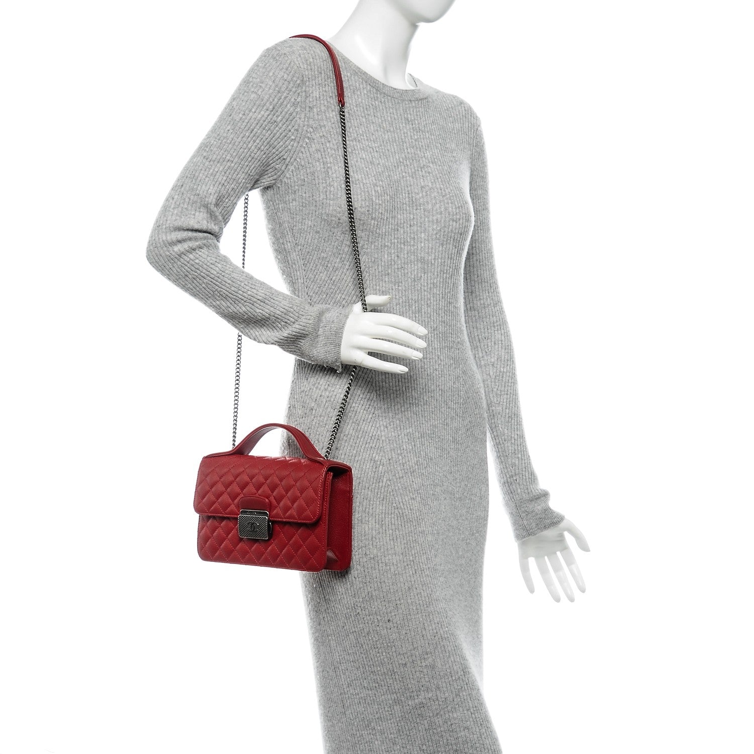 Chanel Goatskin Quilted Small CC University Top Handle Flap Red 2 of 7