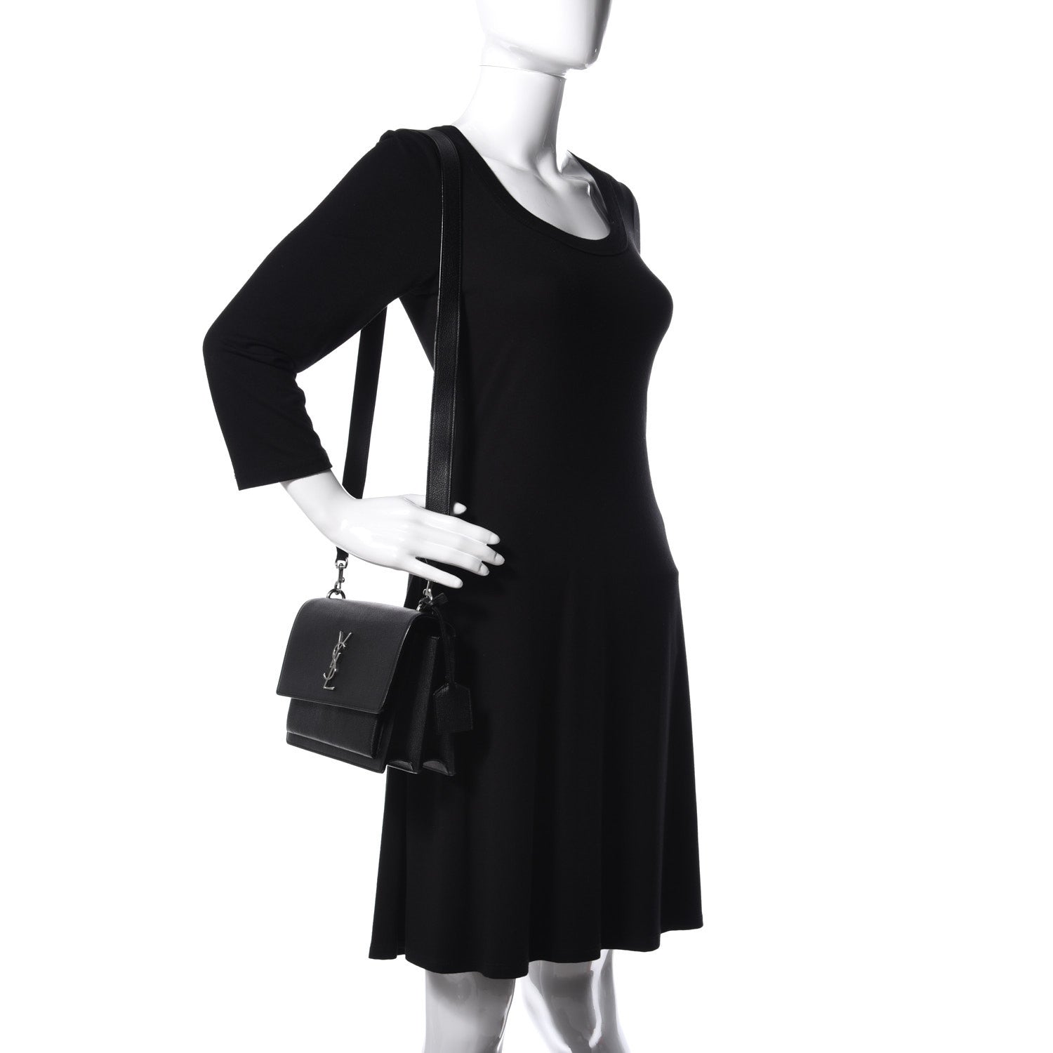 Saint Laurent Grained Calfskin Medium Monogram Sunset Satchel Black 2 of 15