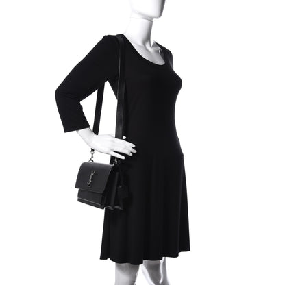 Saint Laurent Grained Calfskin Medium Monogram Sunset Satchel Black 2 of 15