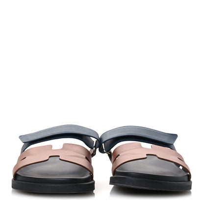 Hermes Calfskin Mens Chypre Sandals 43 Gold Bleu Celeste 4 of 12