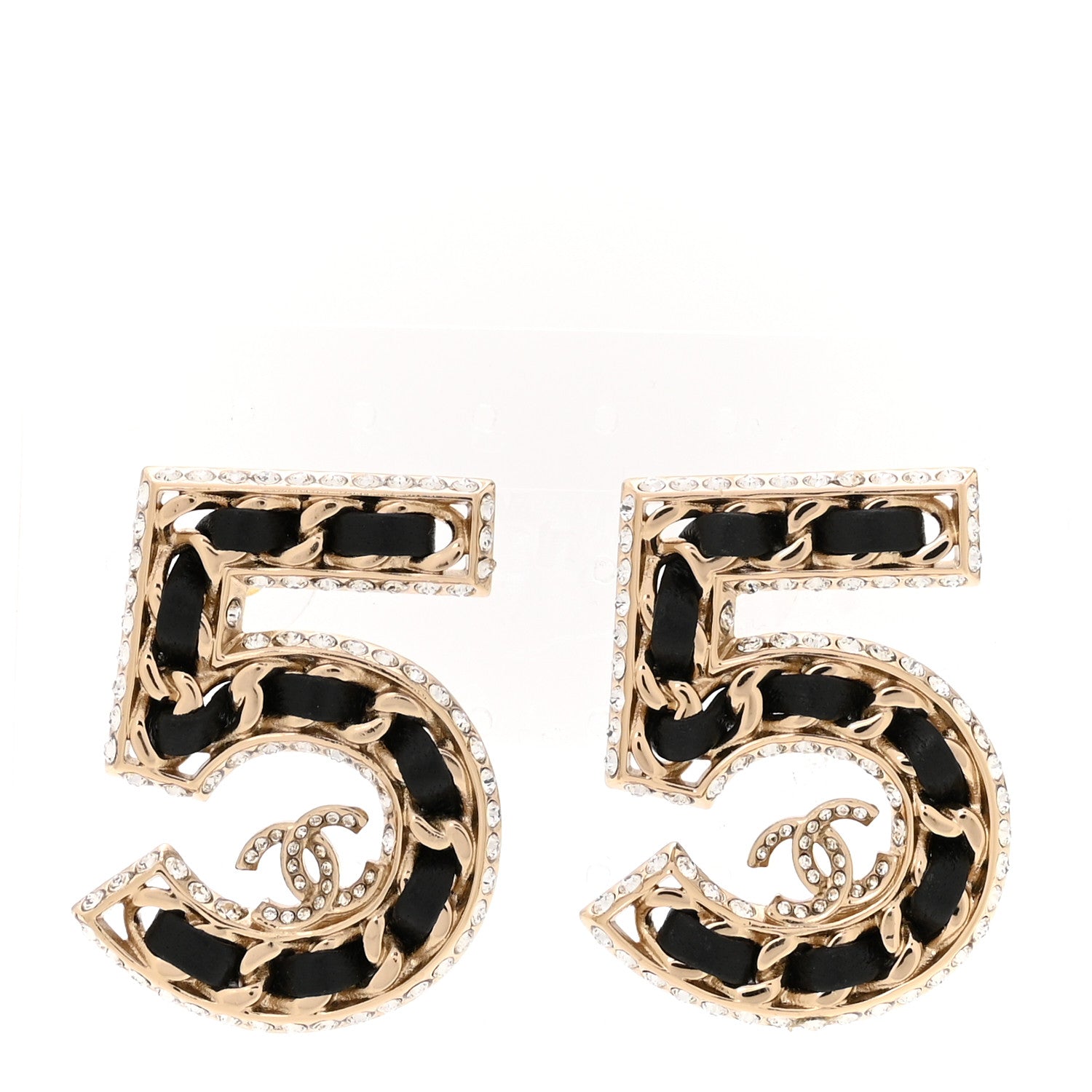 Chanel Crystal Lambskin Chain CC No 5 Earrings Gold Black 1 of 5