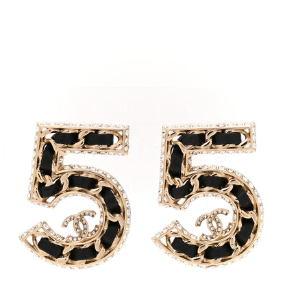 Chanel Crystal Lambskin Chain CC No 5 Earrings Gold Black 1 of 5