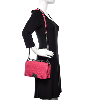 Chanel Lambskin Quilted Medium Boy Flap Dark Pink 2 of 10