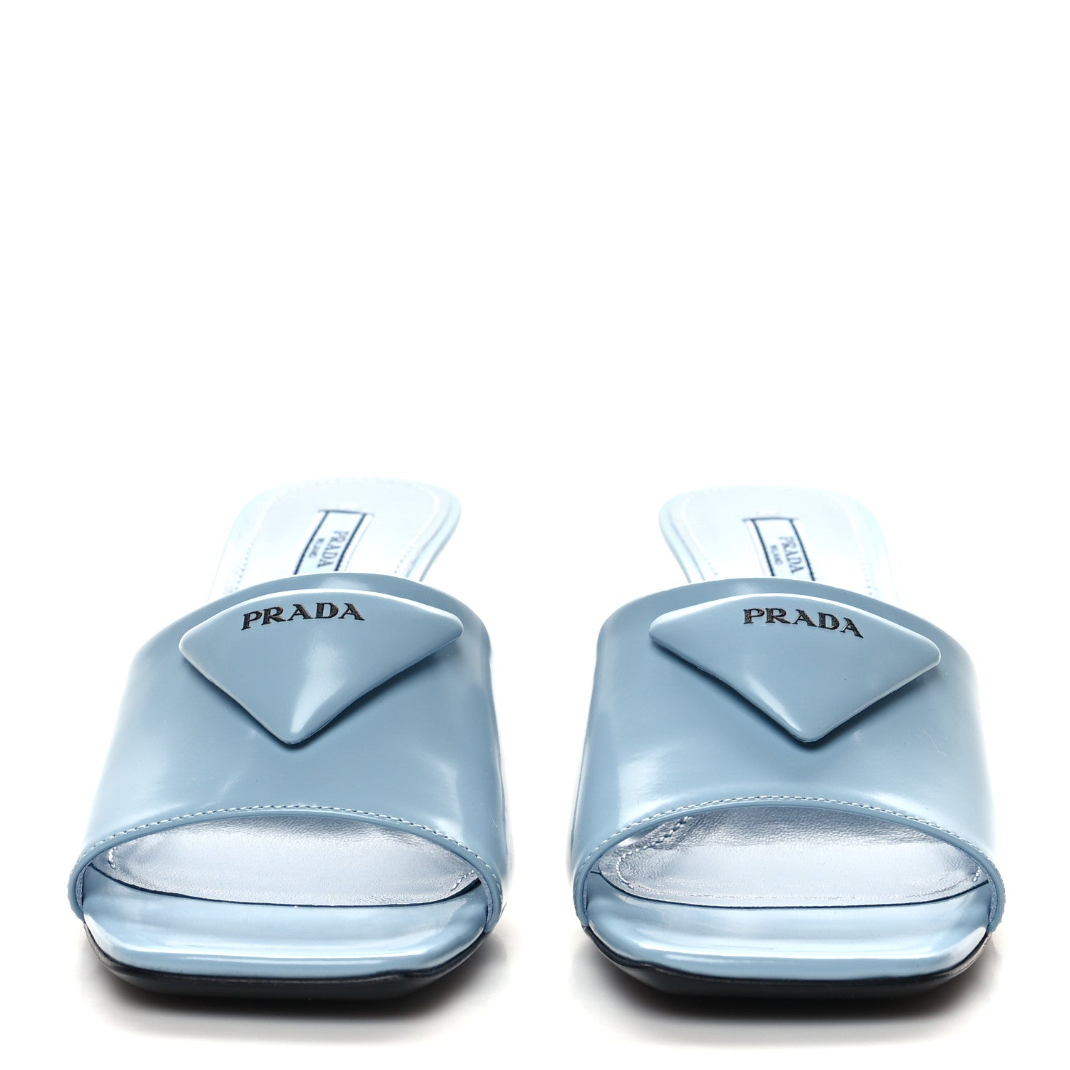 Prada Spazzolato Triangle Logo 65mm Slide Sandals 37.5 Celeste 2 of 7