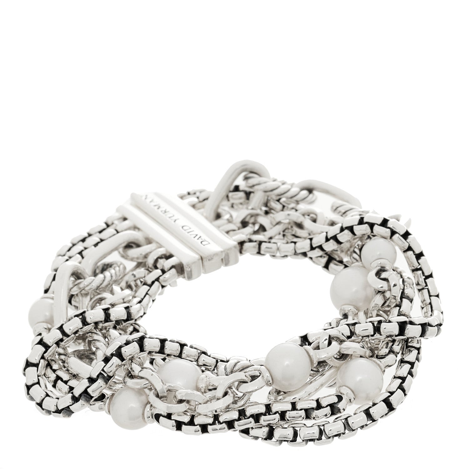 David Yurman Sterling Silver Cultured Pearl Madison Multi Strand Bracelet 1 of 3