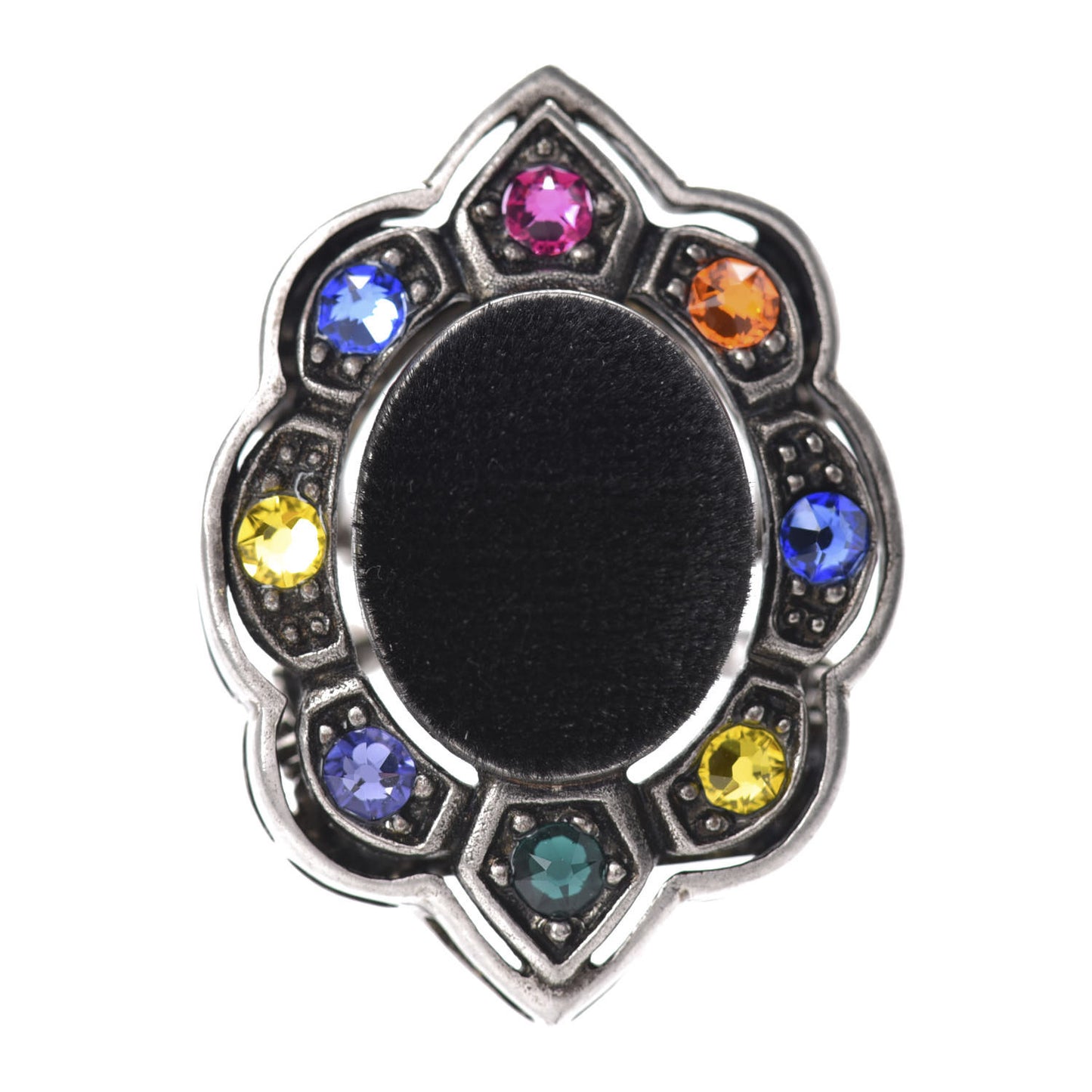 Metal Crystal Velvet Resin Ring 6 Aged Silver Multicolor