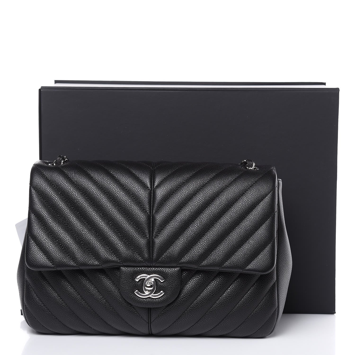 Chanel Caviar Chevron Quilted Large Puffy CC Flap Black 10 of 10