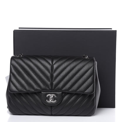 Chanel Caviar Chevron Quilted Large Puffy CC Flap Black 10 of 10
