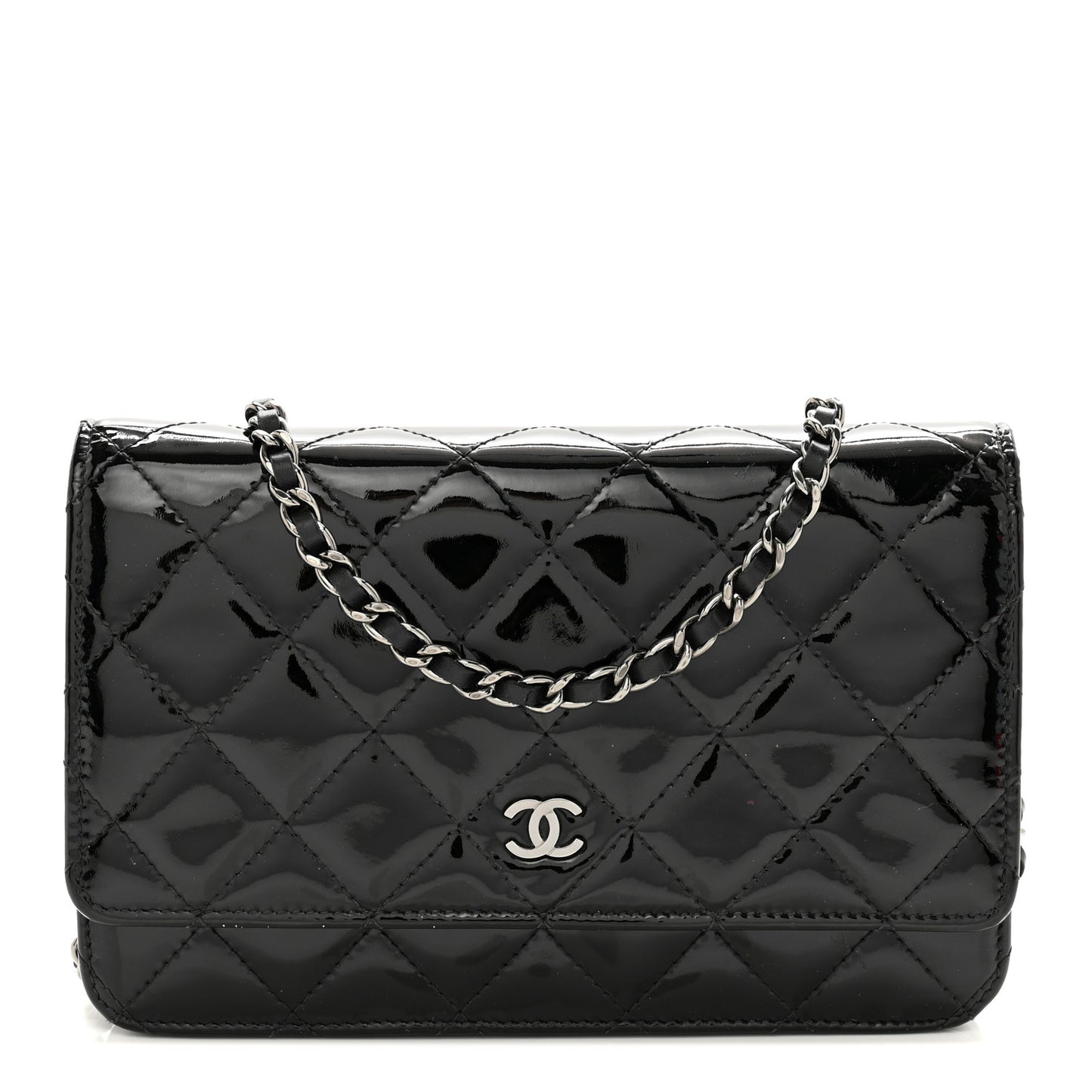 Patent Quilted Wallet On Chain WOC Black