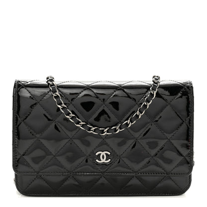 Chanel Patent Quilted Wallet On Chain WOC Black 1 of 15