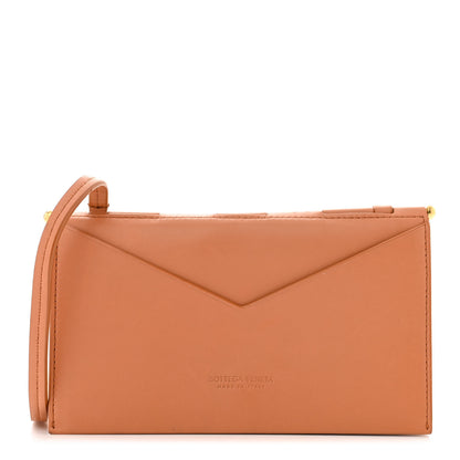 Bottega Veneta Calfskin Embossed Envelope Wallet Crossbody Bag Tan 1 of 10