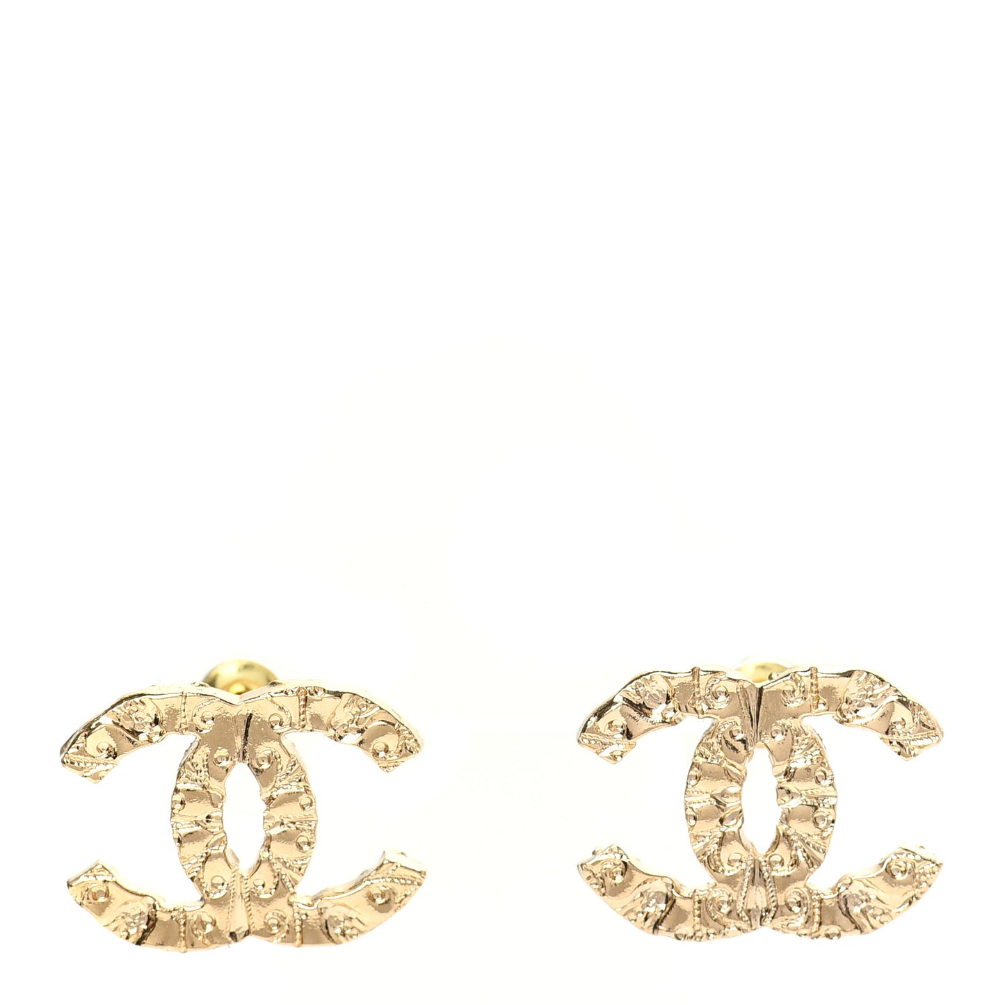 Metal Textured CC Earrings Gold