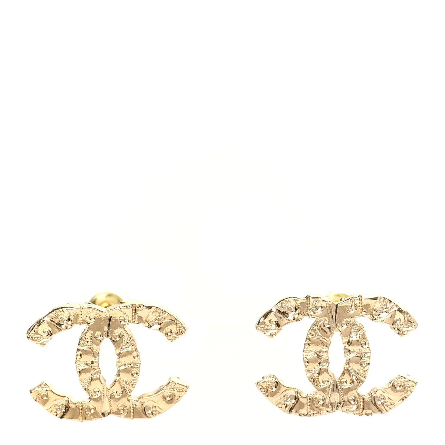 Chanel Metal Textured CC Earrings Gold 1 of 5