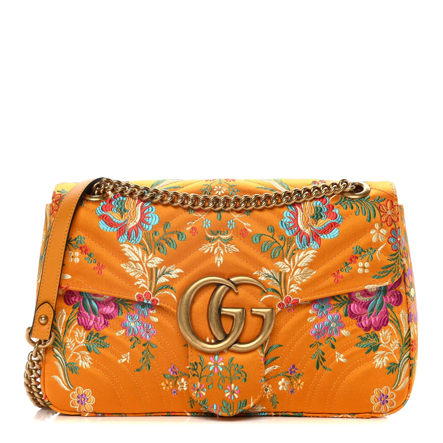 Jacquard Matelasse Floral Medium GG Marmont Shoulder Bag Yellow