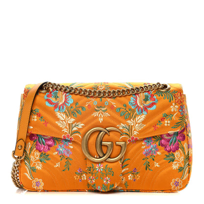 Gucci Jacquard Matelasse Floral Medium GG Marmont Shoulder Bag Yellow 1 of 17