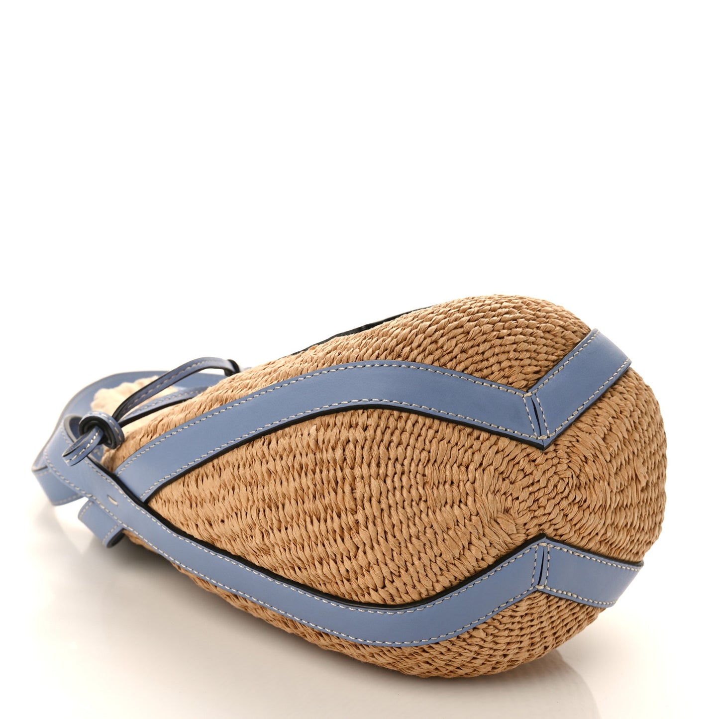 X MIFUKO Raffia Calfskin Basket Shoulder Bag Blue