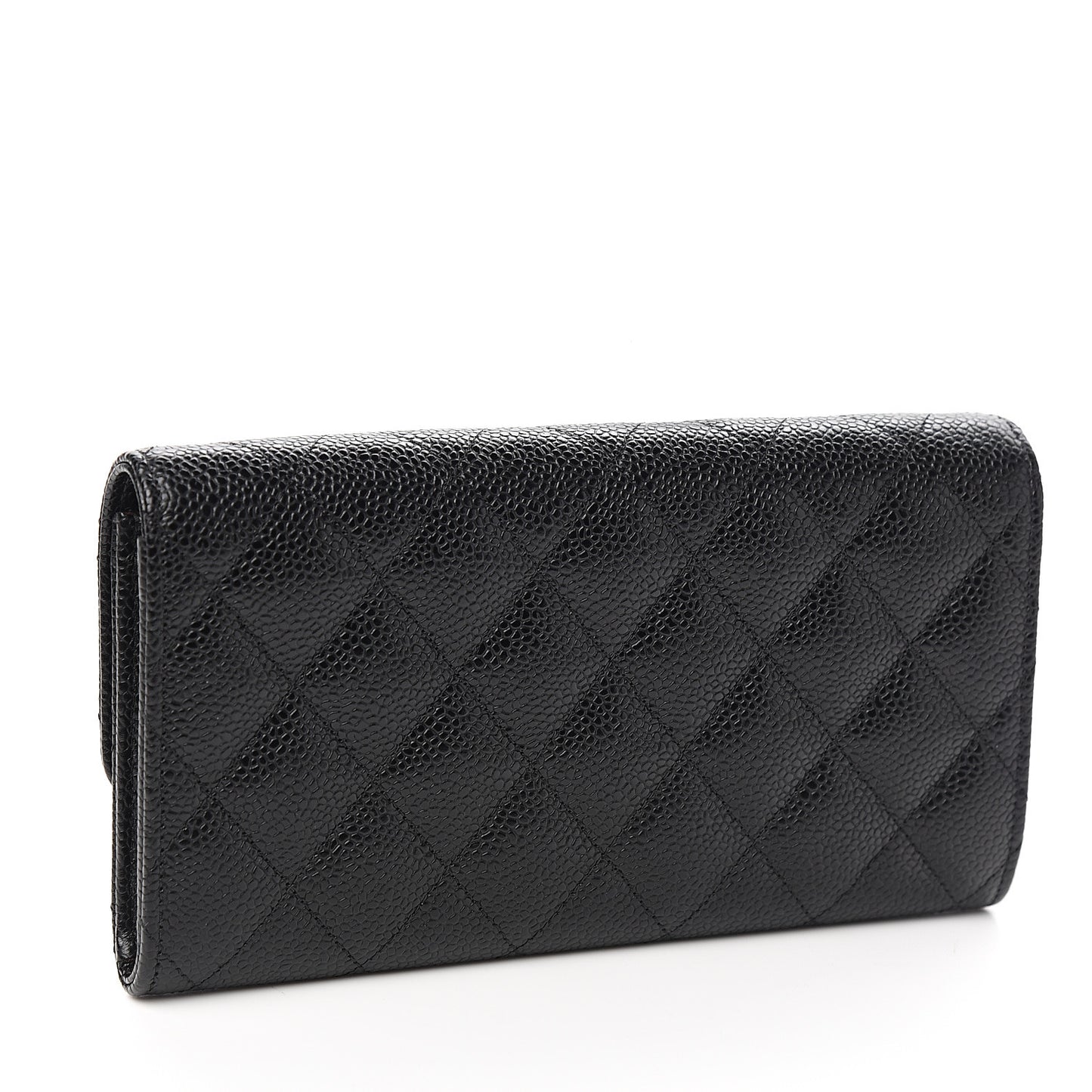 Caviar Quilted Large Gusset Flap Wallet Black
