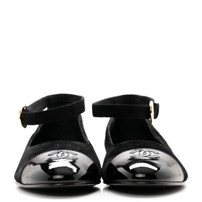 Chanel Suede Patent Cap Toe CC Mary Jane Flats 41 Black 2 of 9