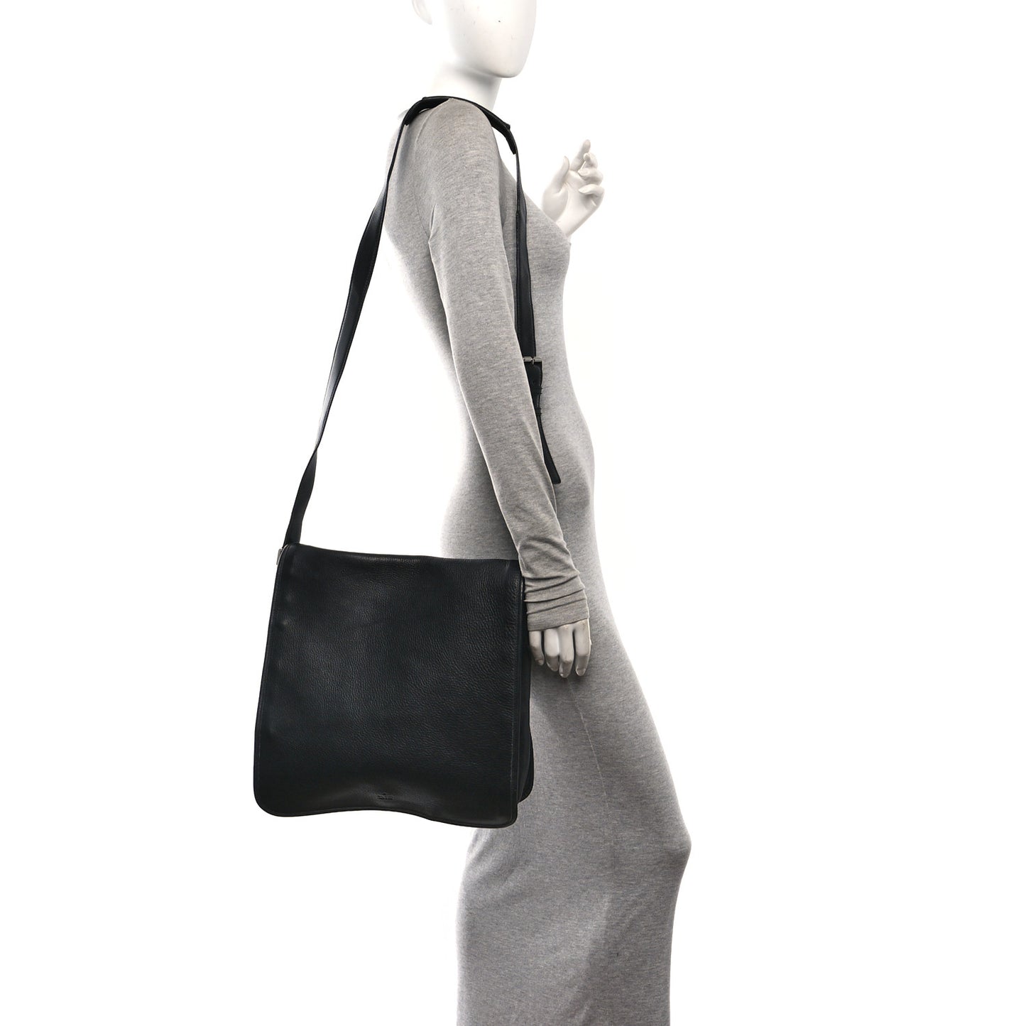 Calfskin Large Flap Messenger Bag  Black