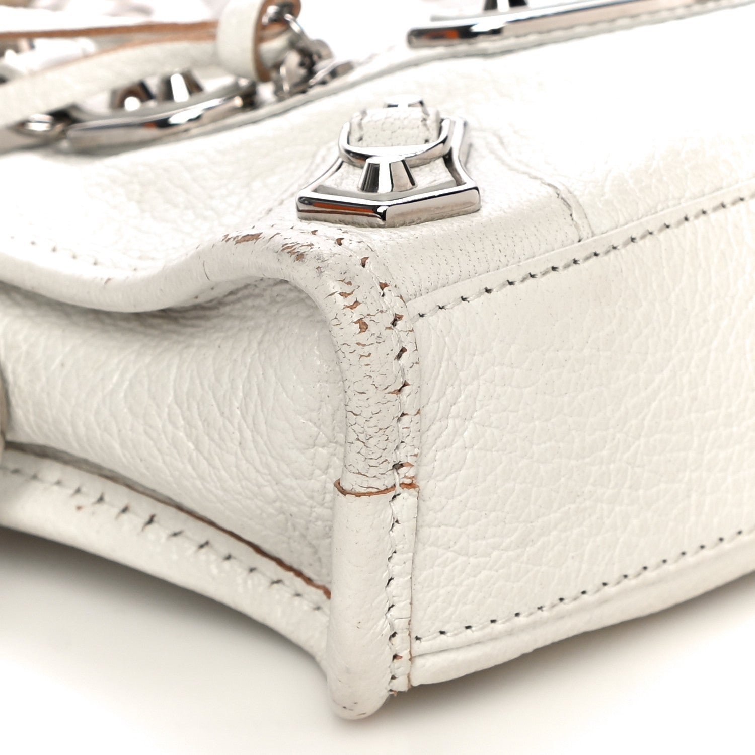 Balenciaga Chevre Silver Metallic Edge Hardware Nano City White 9 of 15