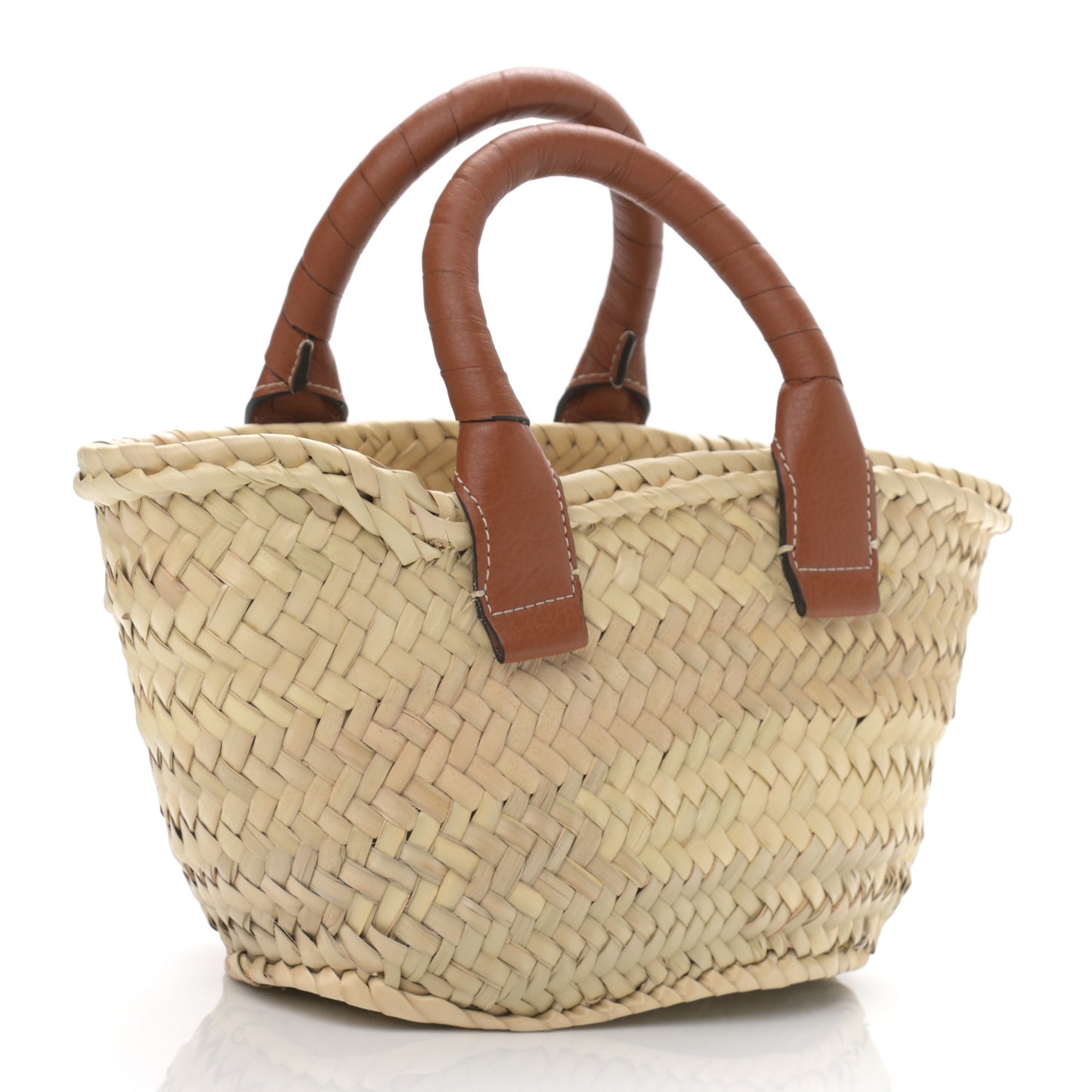 Raffia Small Grain Calfskin Small Marcie Basket Tan