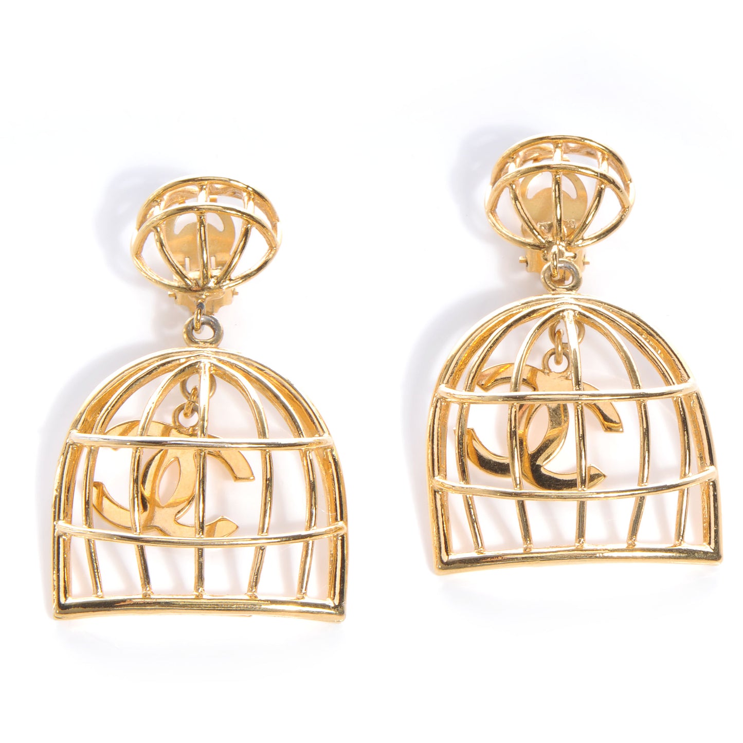 CC Cage Clip On Earrings Gold