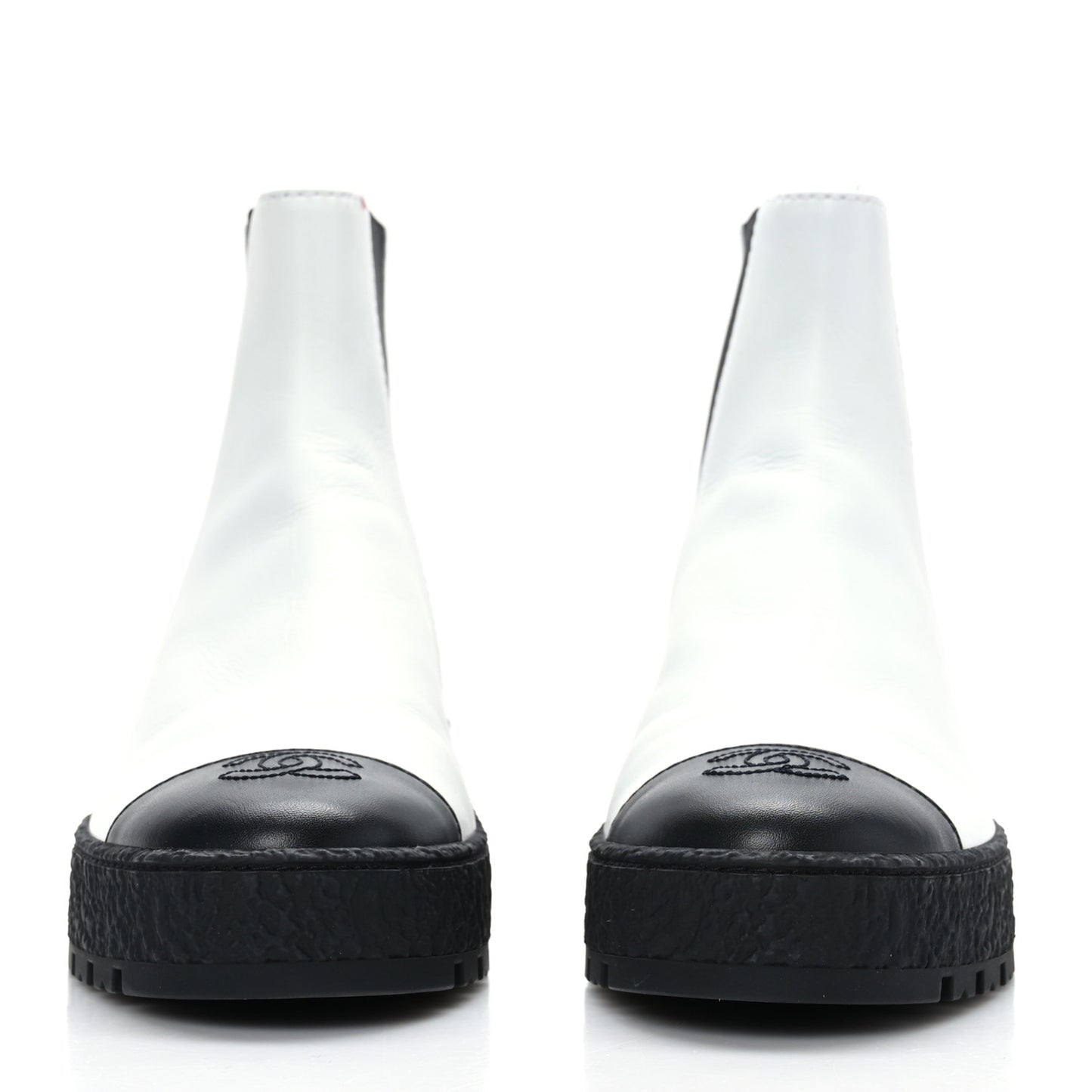 Calfskin Cap Toe CC Ankle Boots 38 White Black