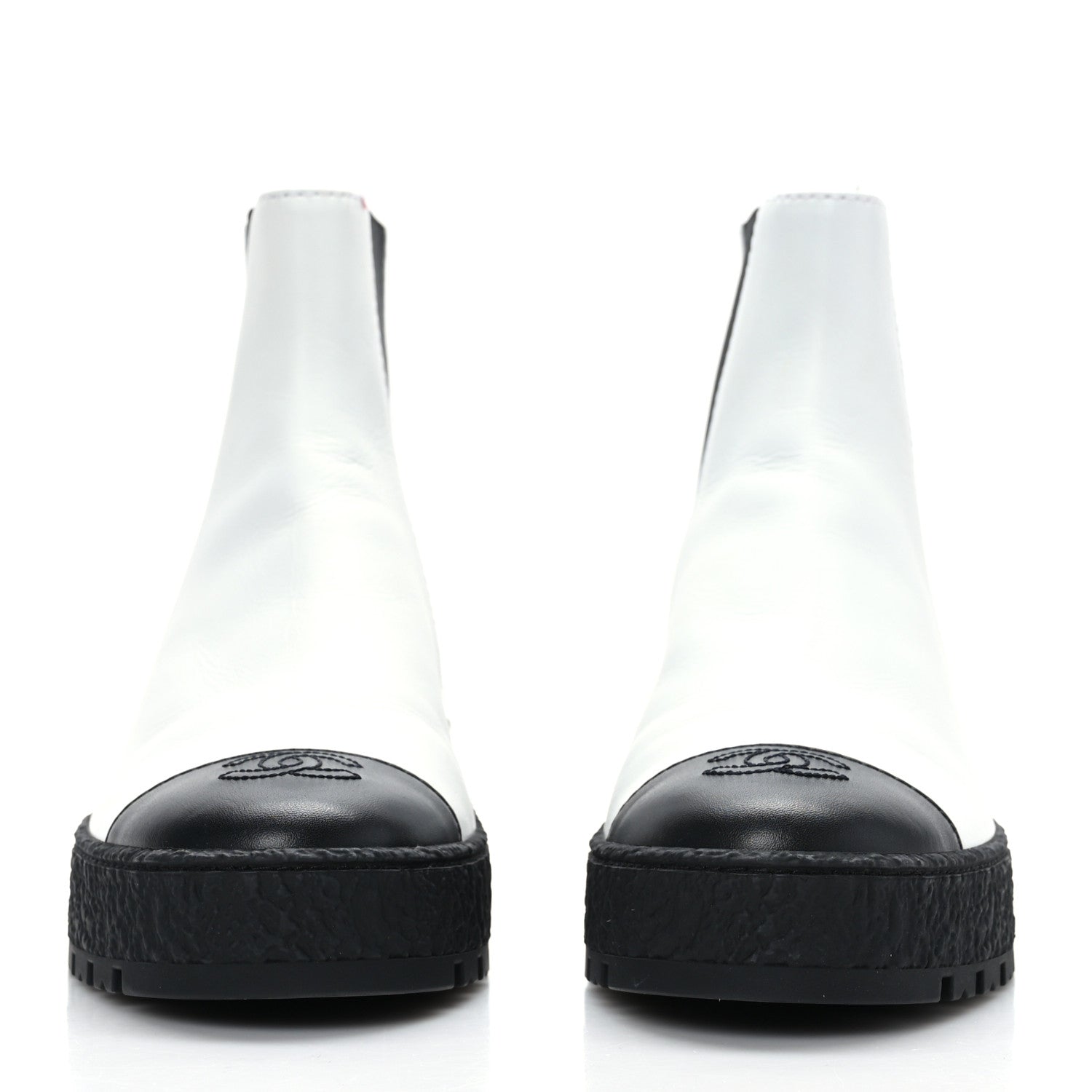 Chanel Calfskin Cap Toe CC Ankle Boots 38 White Black 2 of 8