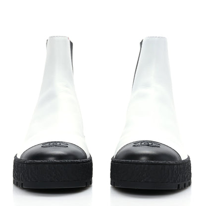 Chanel Calfskin Cap Toe CC Ankle Boots 38 White Black 2 of 8