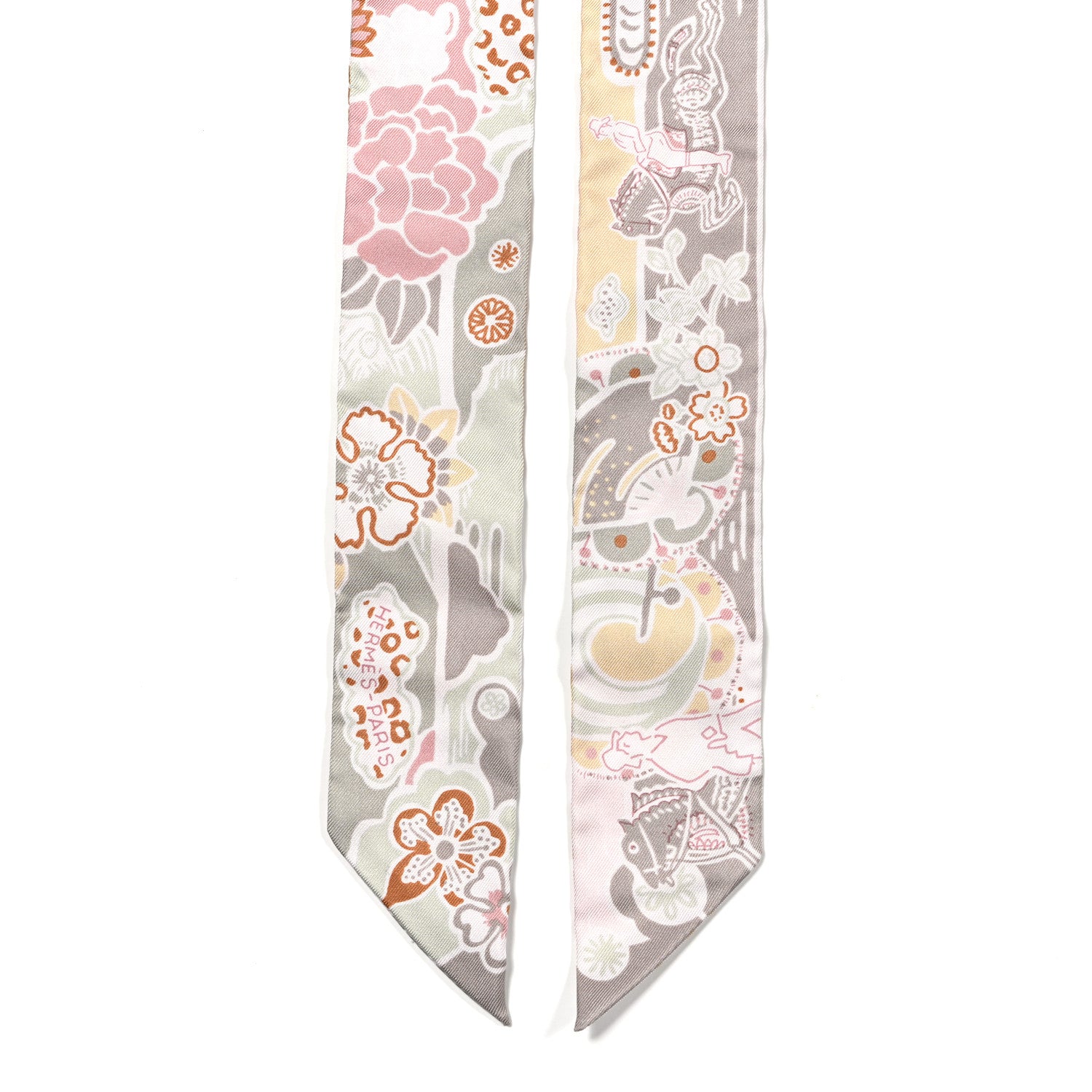 Hermes Silk Bingata Twilly Vieux Rose Vert d'Eau 2 of 4